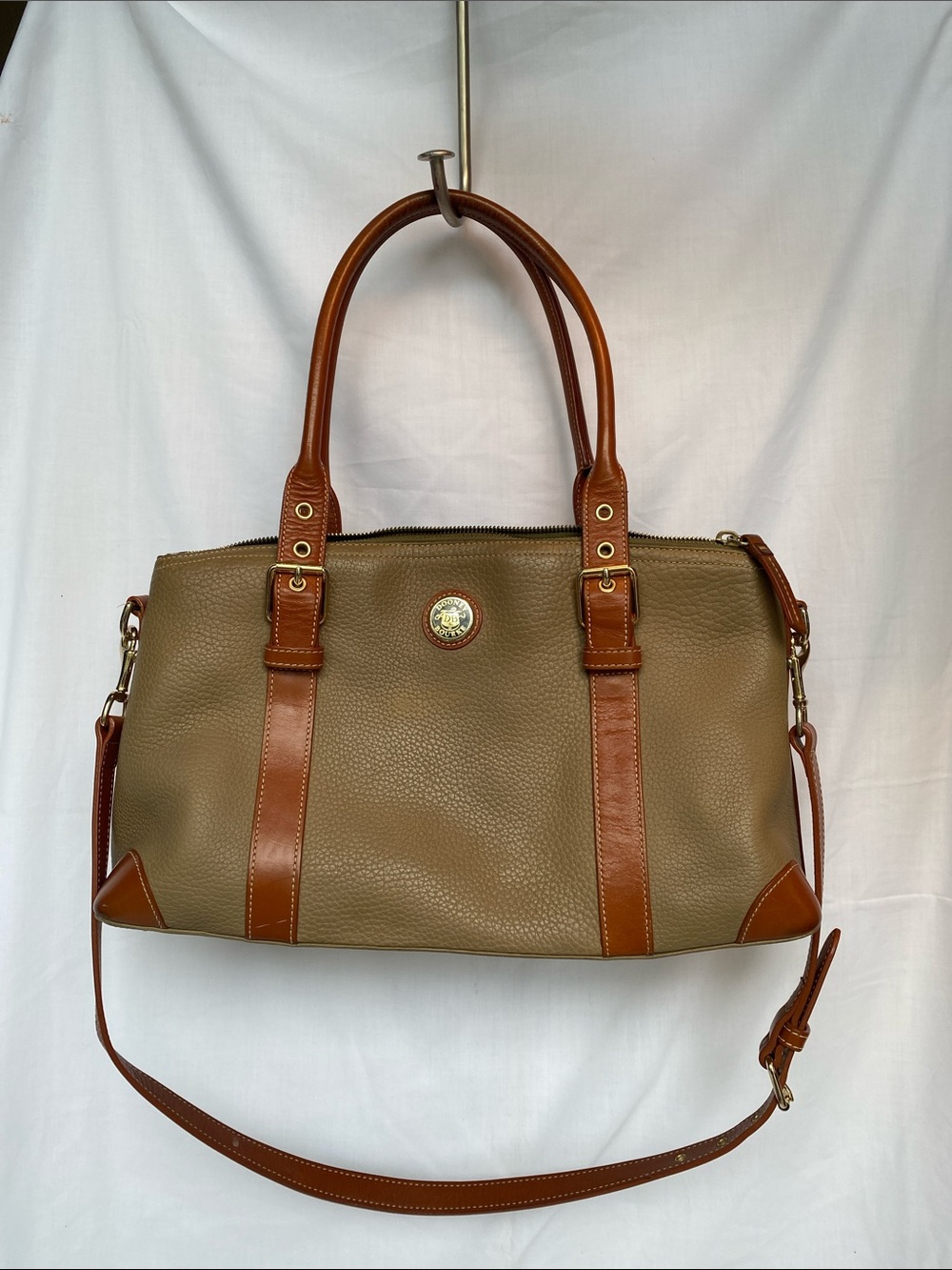 Dooney & Bourke Taupe Satchel with Brown Leather Trim